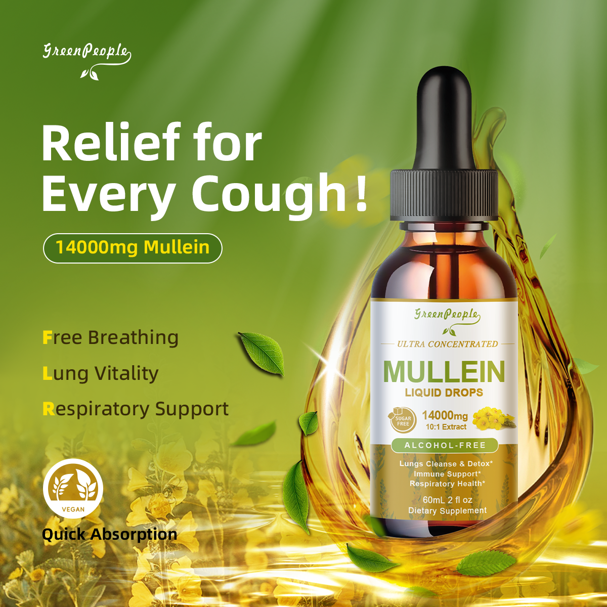 Mullein Leaf Liquid Drops – 13-in-1 Lung & Immune Herbal Formula, 2oz - GreenPeople