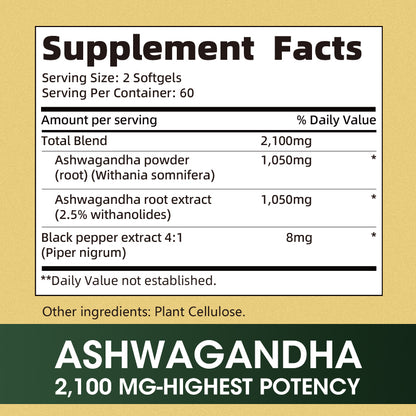 GreenPeople Ashwagandha Root Extract 2100mg with Organic Black Pepper