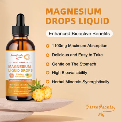 GREENPEOPLE 17-in-1 Triple Magnesium Complex Supplement Liquid Drops Pineapple Flavor