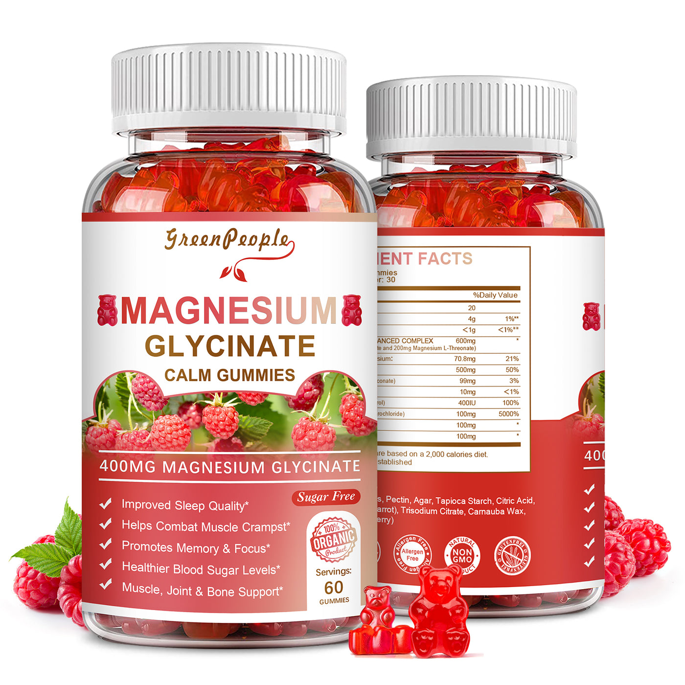 Raspberry Flavor Magnesium Glycinate Gummies for Sleep & Mood Support